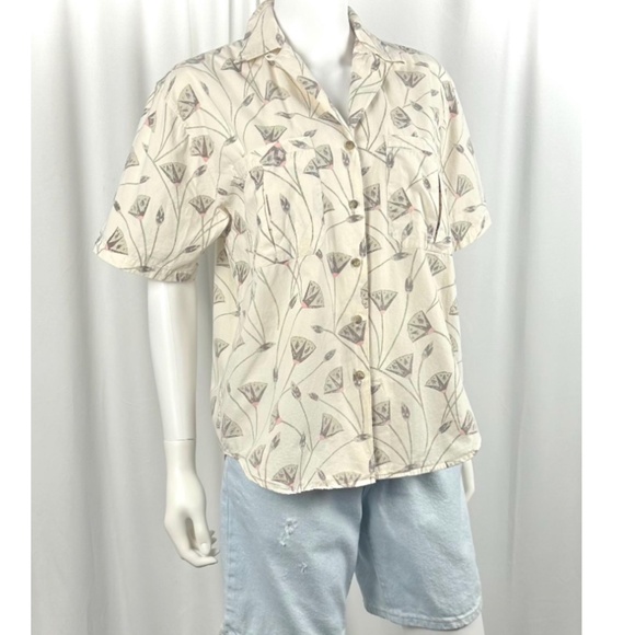 Vintage 1980’s ‘Outback Red’ Leafy Plant Printed Collared Button Down Blouse • M - Picture 3 of 10